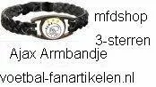 Ajax Armbandje - Logo - leder zwart - 3 sterren